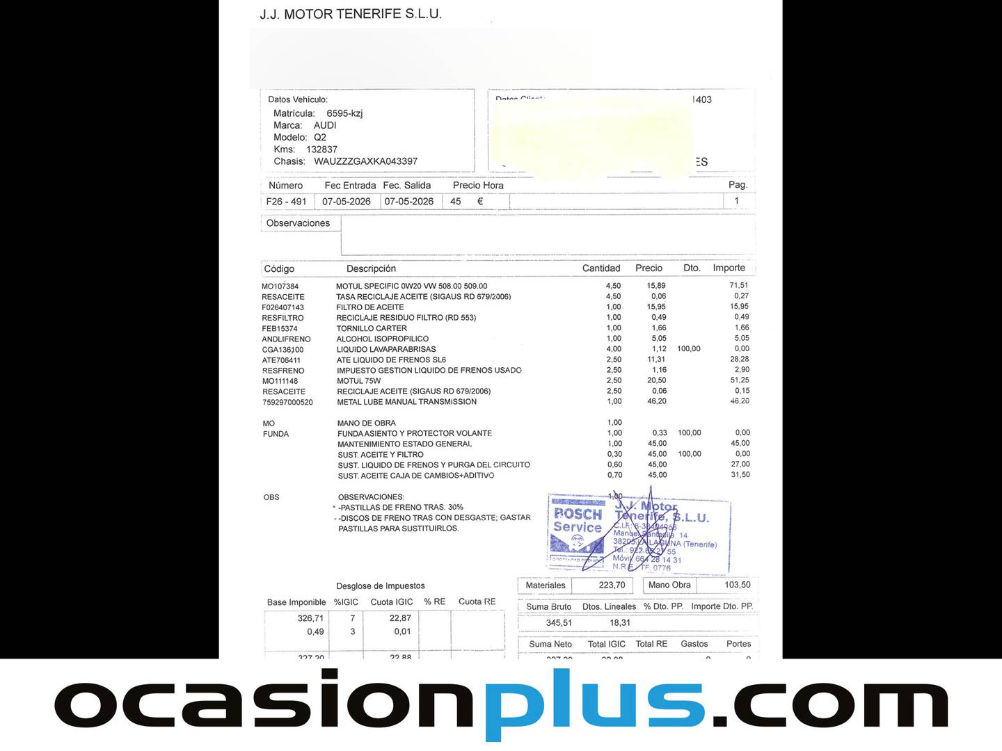 Foto del mantenimiento del Audi Q2 Audi Q2 sport 35 TFSI (150 CV)