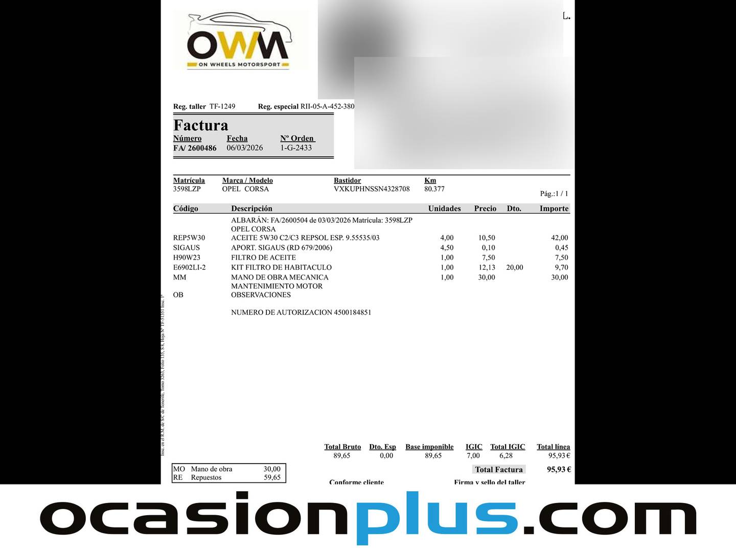 Foto del mantenimiento del Opel Corsa Opel Corsa 1.2 Turbo XHT GS-Line Auto (130 CV)