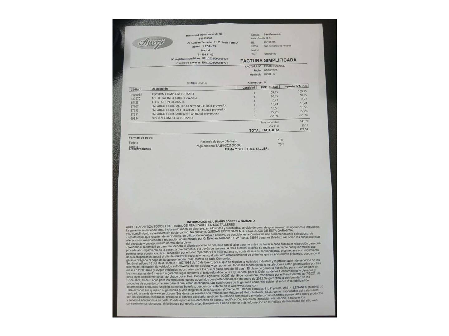 Foto del mantenimiento del Ford Puma Ford Puma 1.0 EcoBoost ST-Line X (125 CV)