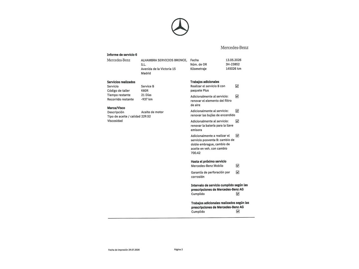 Foto del mantenimiento del Mercedes Clase A Mercedes Clase A 200 Sedán (163 CV) Pack AMG