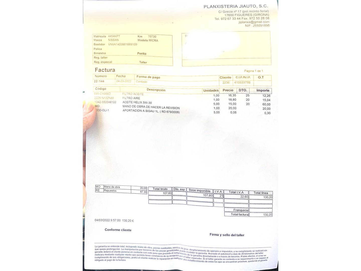 Foto del mantenimiento del Nissan Micra Nissan Micra IG-T S&S N-Connecta (90 CV)