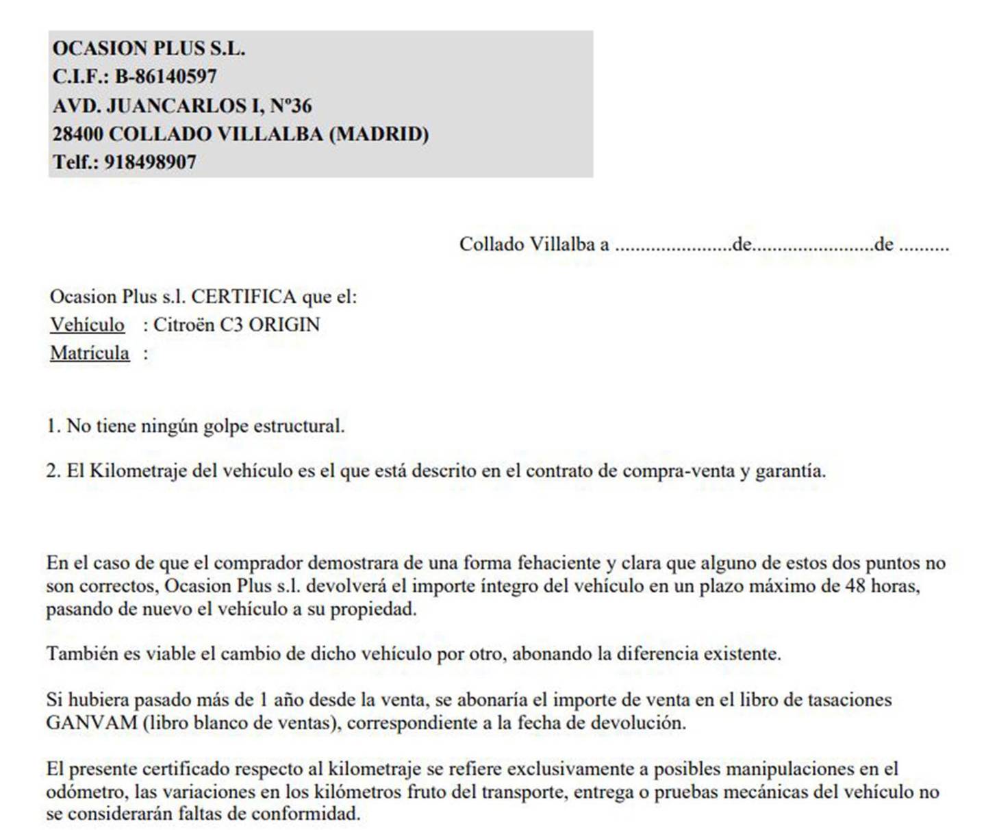 Foto del certificado del Citroën C3 Citroen C3 BlueHDi 100 S&S Plus (102 CV)