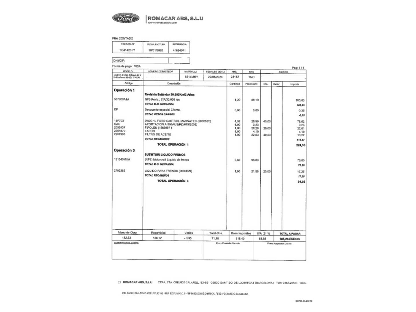 Foto del mantenimiento del Ford Puma Ford Puma 1.0 EcoBoost MHEV Titanium X Auto (155 CV)