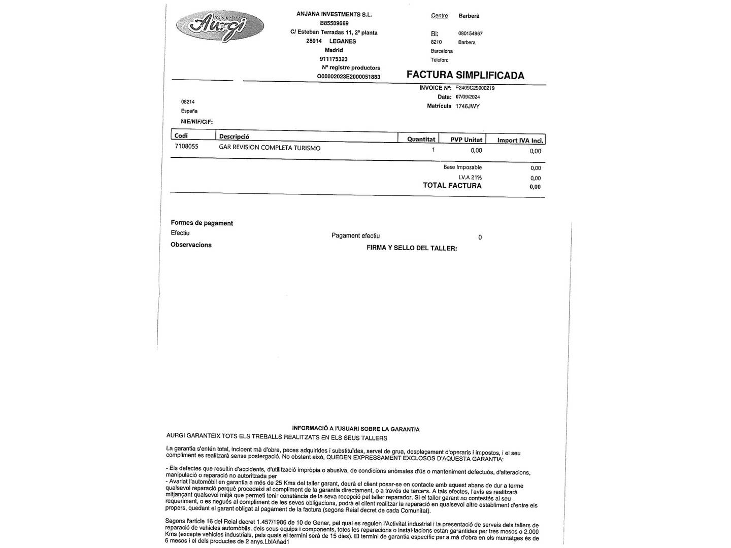 Foto del mantenimiento del Ford Tourneo Courier Ford Tourneo Courier 1.5 TDCi Ambiente (75 CV)