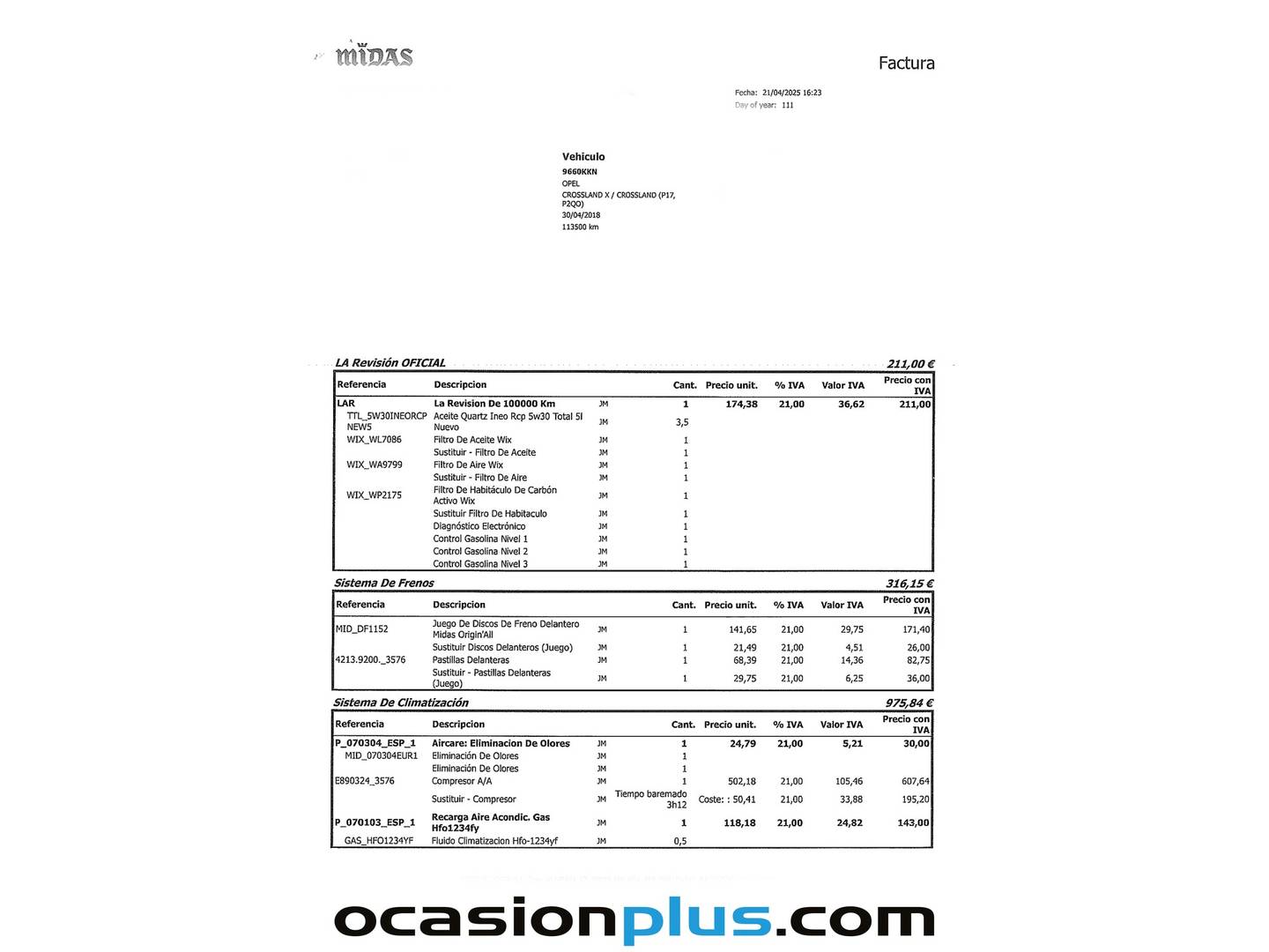 Foto del mantenimiento del Opel Crossland X Opel Crossland X 1.2 Turbo S&S Selective (130 CV)