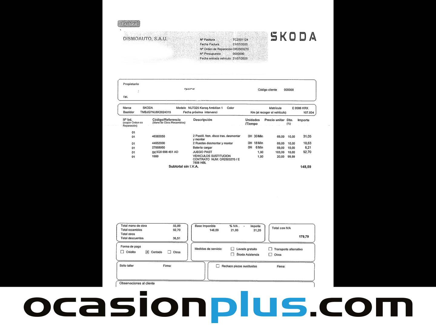 Foto del mantenimiento del Skoda Karoq Skoda Karoq 1.6 TDI Like (115 CV)