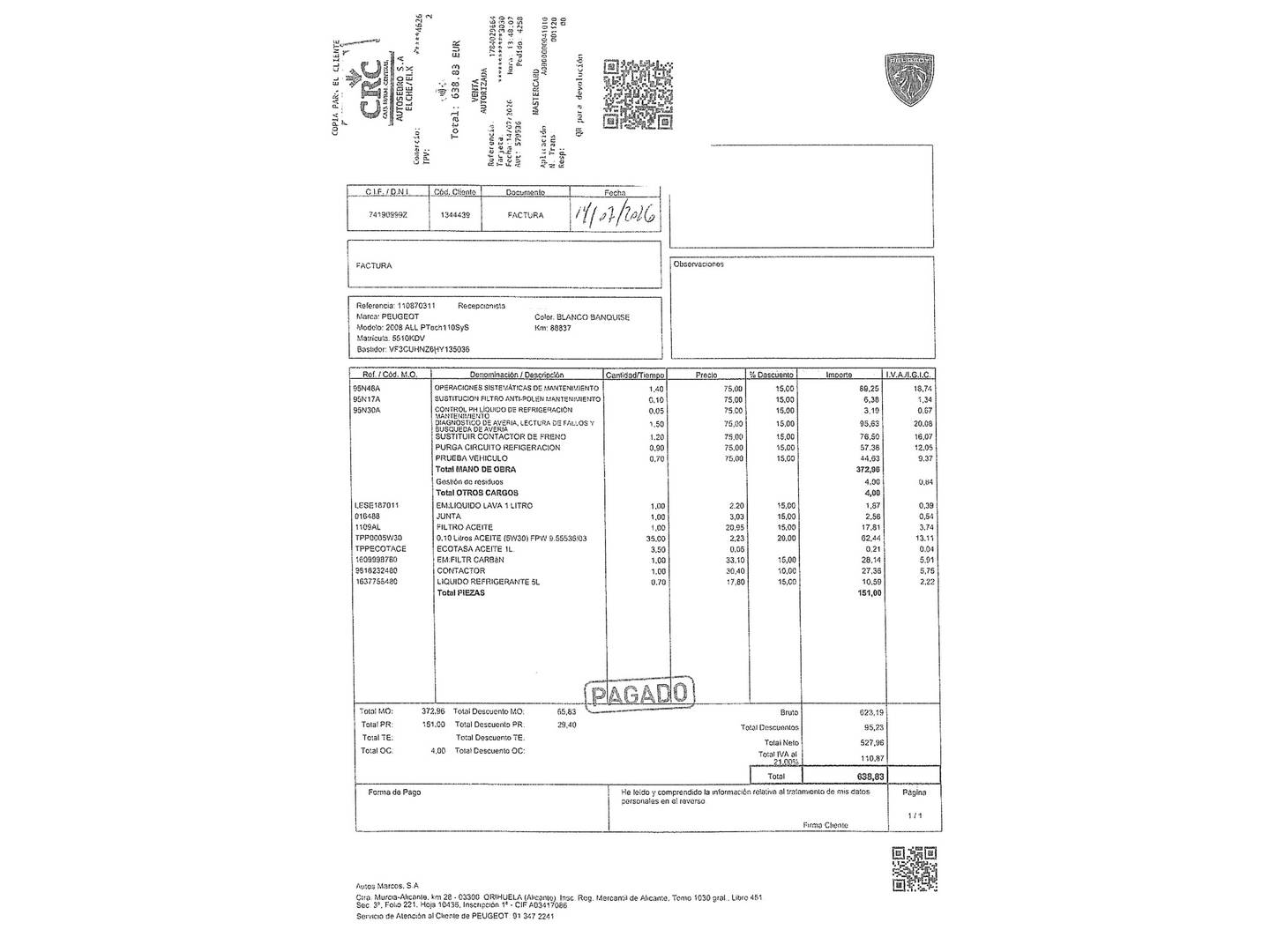 Foto del mantenimiento del Peugeot 2008 Peugeot 2008 PureTech 110 Allure (110 CV)