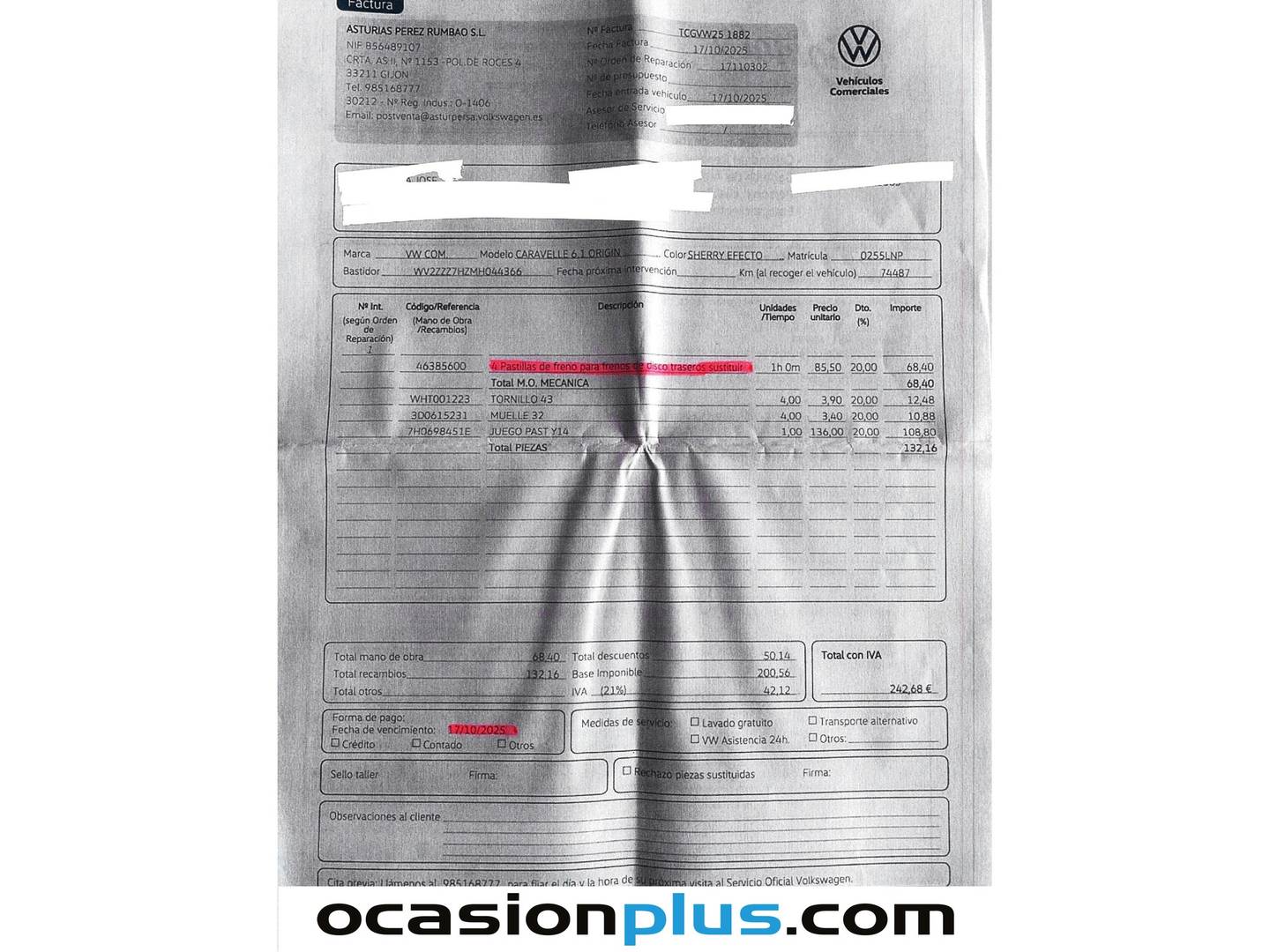 Foto del mantenimiento del Volkswagen Caravelle Volkswagen Caravelle Origin Batalla Corta 2.0 TDI BMT (150 CV) DSG 5 Plazas Camperizada
