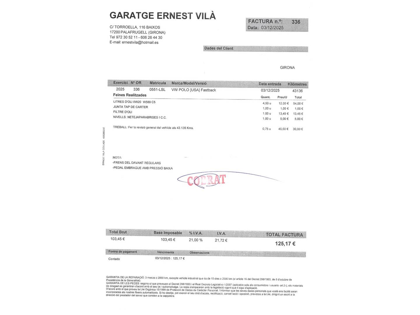 Foto del mantenimiento del Volkswagen Polo Volkswagen Polo Advance 1.0 TSI (95 CV)