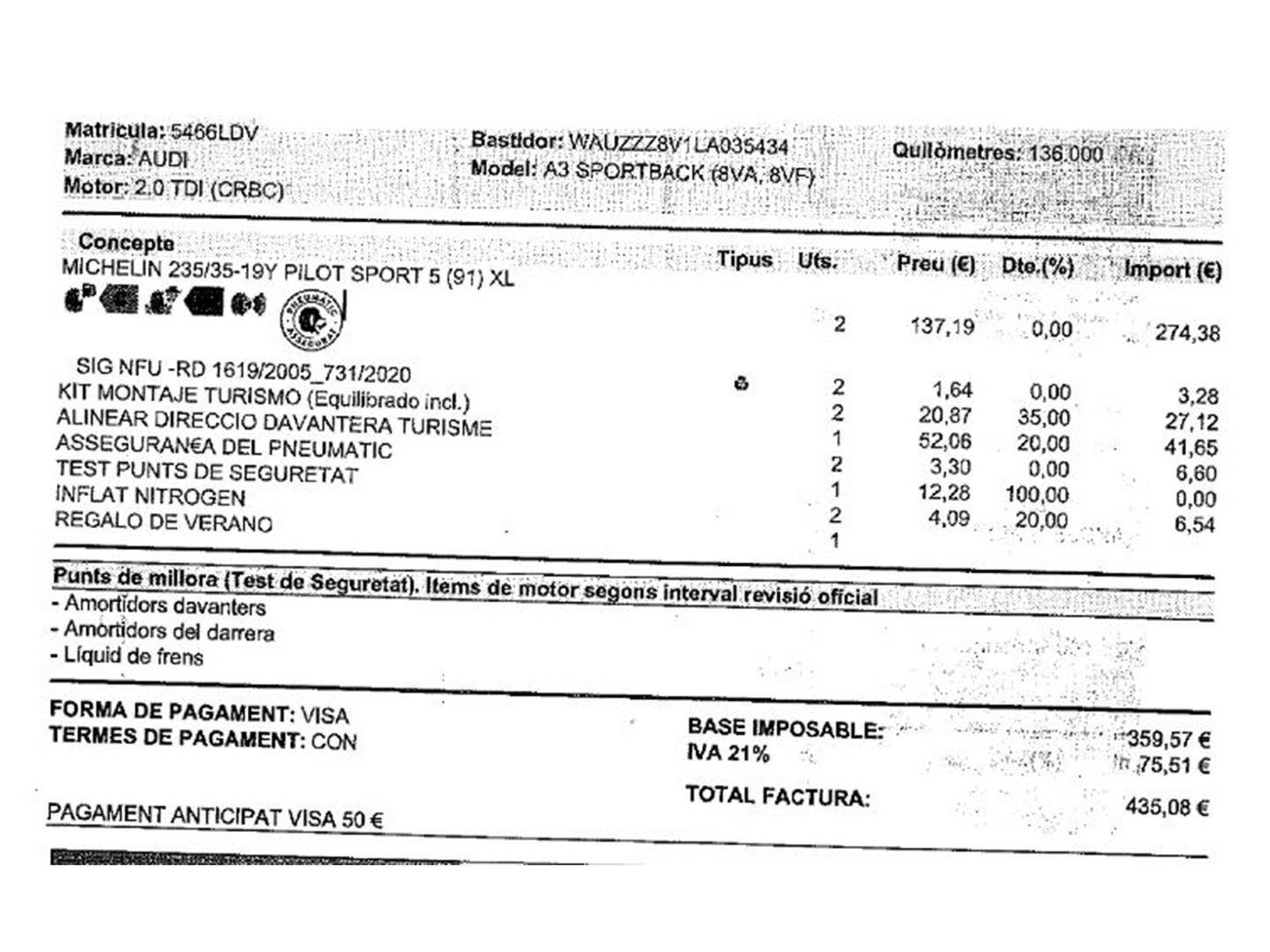 Foto del mantenimiento del Audi A3 Audi A3 Sportback Black line 35 TDI (150 CV) S tronic Pack S-Line