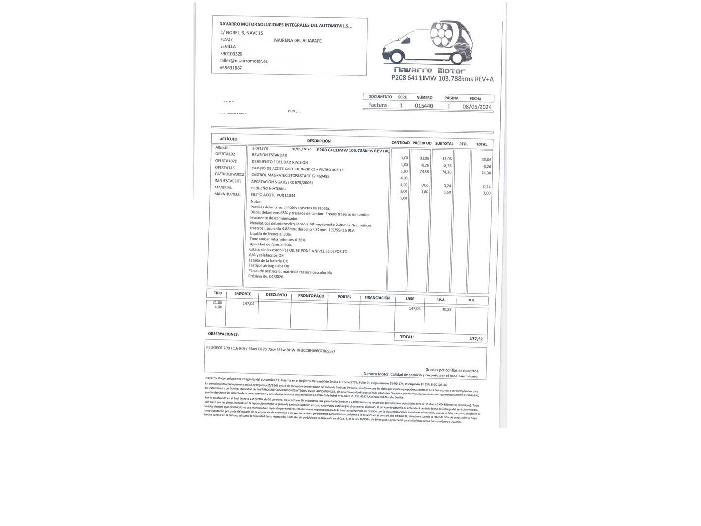 Foto del mantenimiento del Peugeot 208 Peugeot 208 Style BlueHDi (75 CV)