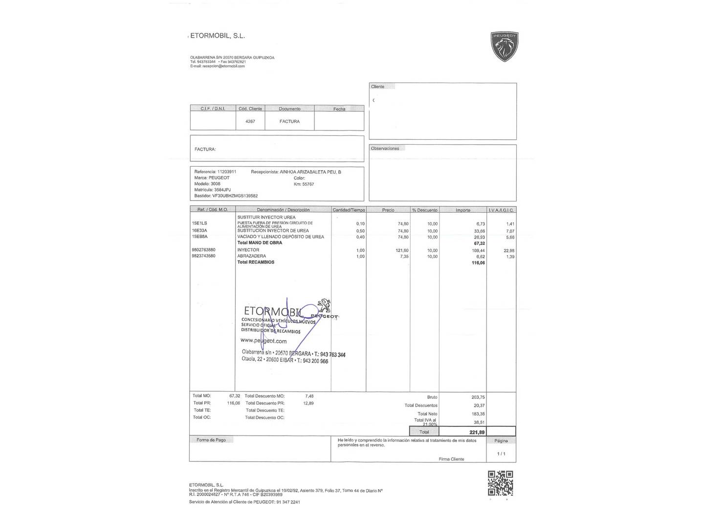 Foto del mantenimiento del Peugeot 3008 Peugeot 3008 1.6 BlueHDI FAP Style (120 CV)
