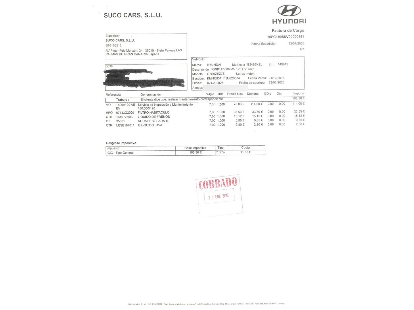 Foto del mantenimiento del Hyundai IONIQ Hyundai Ioniq EV Tecno (120 CV)
