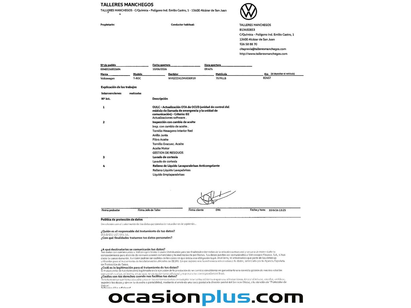 Foto del mantenimiento del Volkswagen T-Roc Volkswagen T-Roc Sport 1.5 TSI (150 CV) DSG Pack R Line