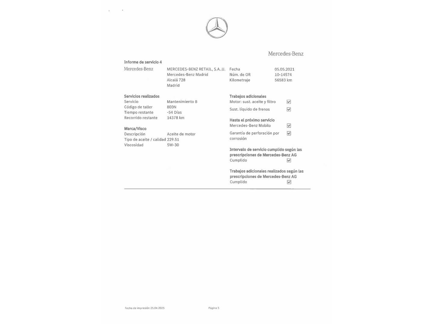 Foto del mantenimiento del Mercedes Clase B Mercedes Clase B 200 d (136 CV)