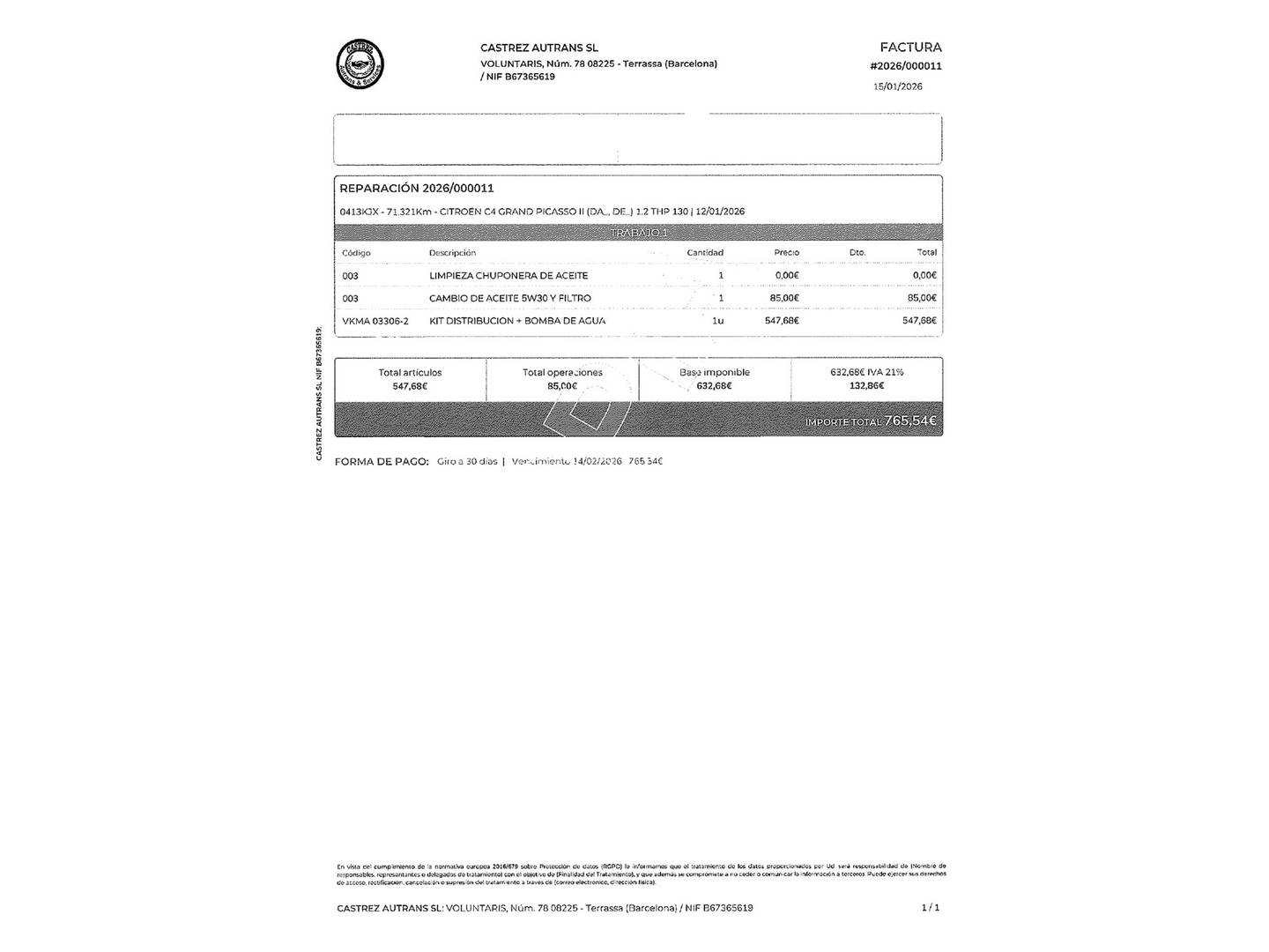 Foto del mantenimiento del Citroën Grand C4 Picasso Citroën Grand C4 Picasso PureTech 130 S&S 6v Feel (130 CV) 7 Plazas