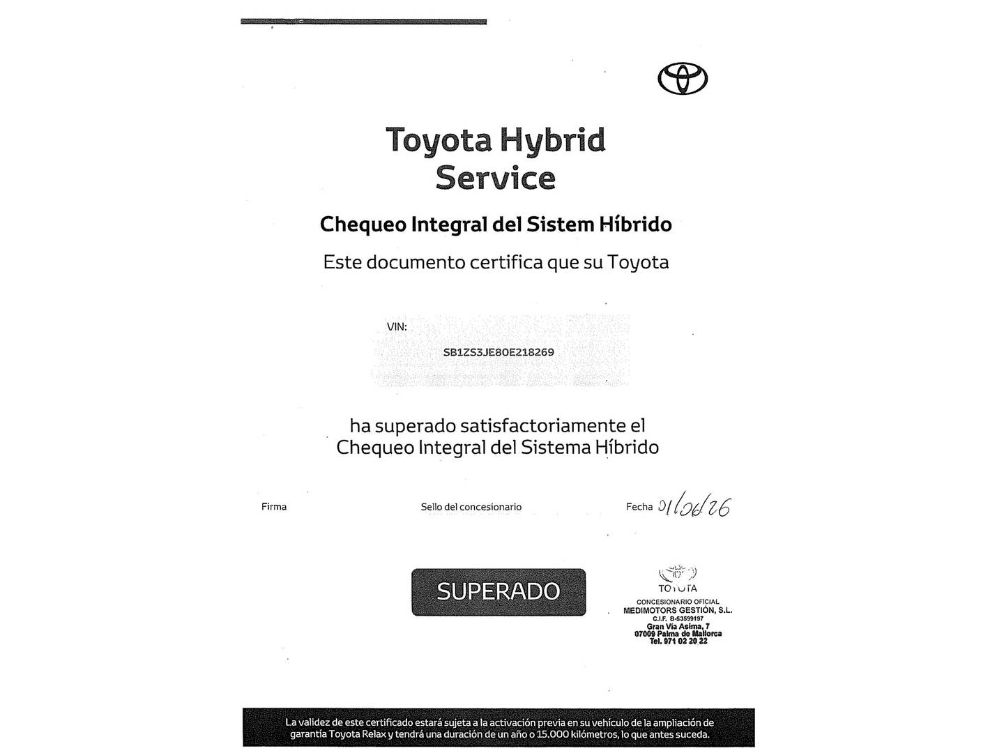 Foto del mantenimiento del Toyota Auris Toyota Auris 140H Touring Sports Active (136 CV)