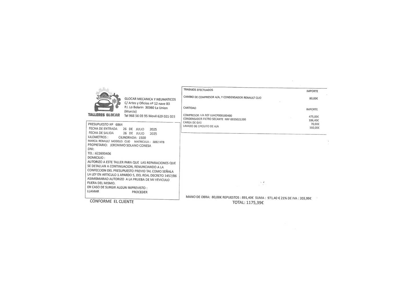 Foto del mantenimiento del Renault Clio Renault Clio dCi 90 S&S Expression Energy (90 CV)