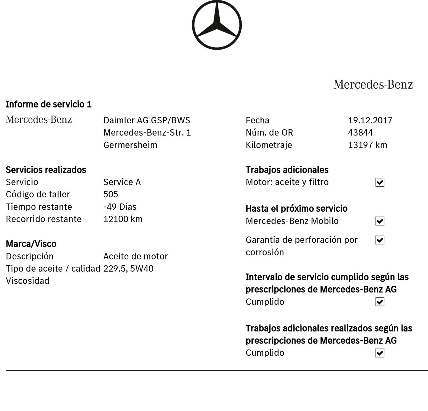 Foto del mantenimiento del Mercedes Clase A Mercedes Clase A 180 Urban (122 CV)
