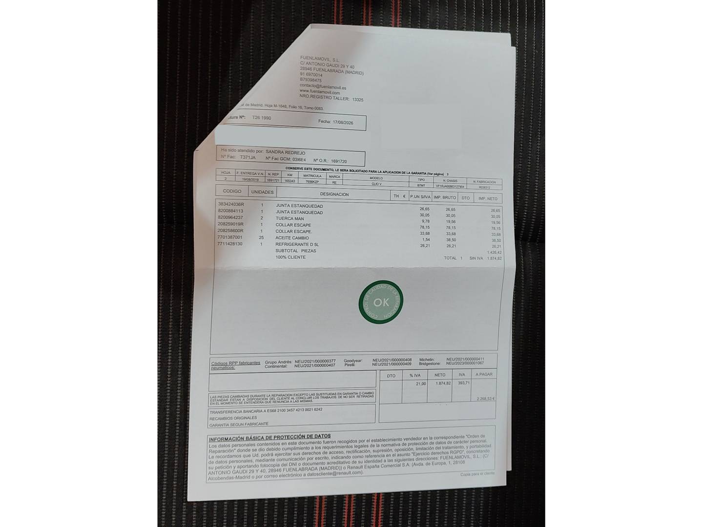 Foto del mantenimiento del Renault Clio Renault Clio RS Line TCe GPF (100 CV)
