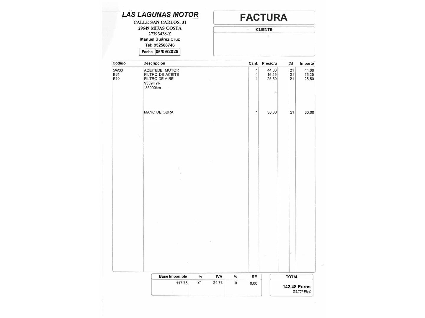 Foto del mantenimiento del BMW Serie 1 BMW Serie 1 116d (116 CV)