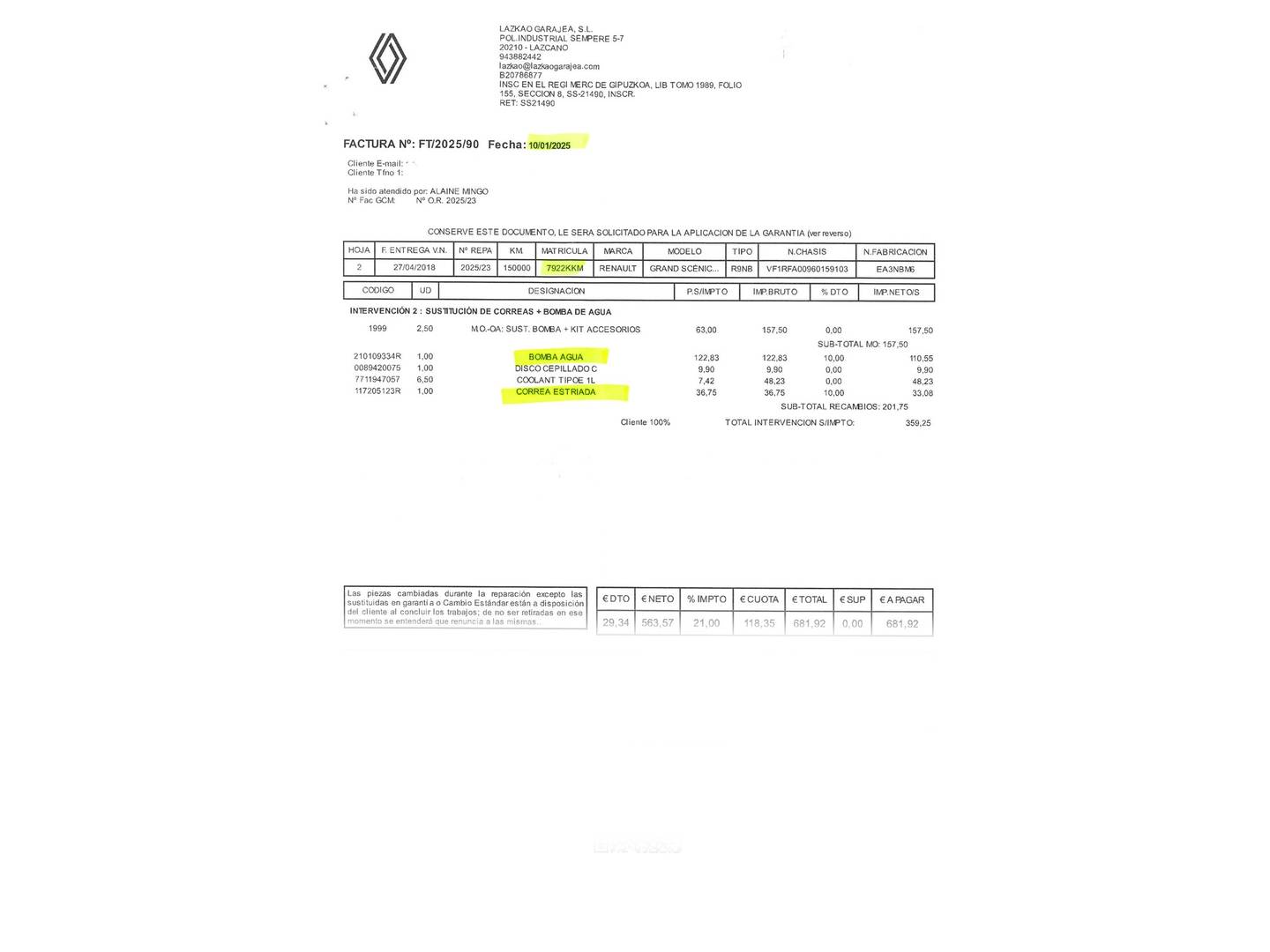 Foto del mantenimiento del Renault Grand Scénic Renault Grand Scenic Zen Energy TCe (140 CV) 7 Plazas