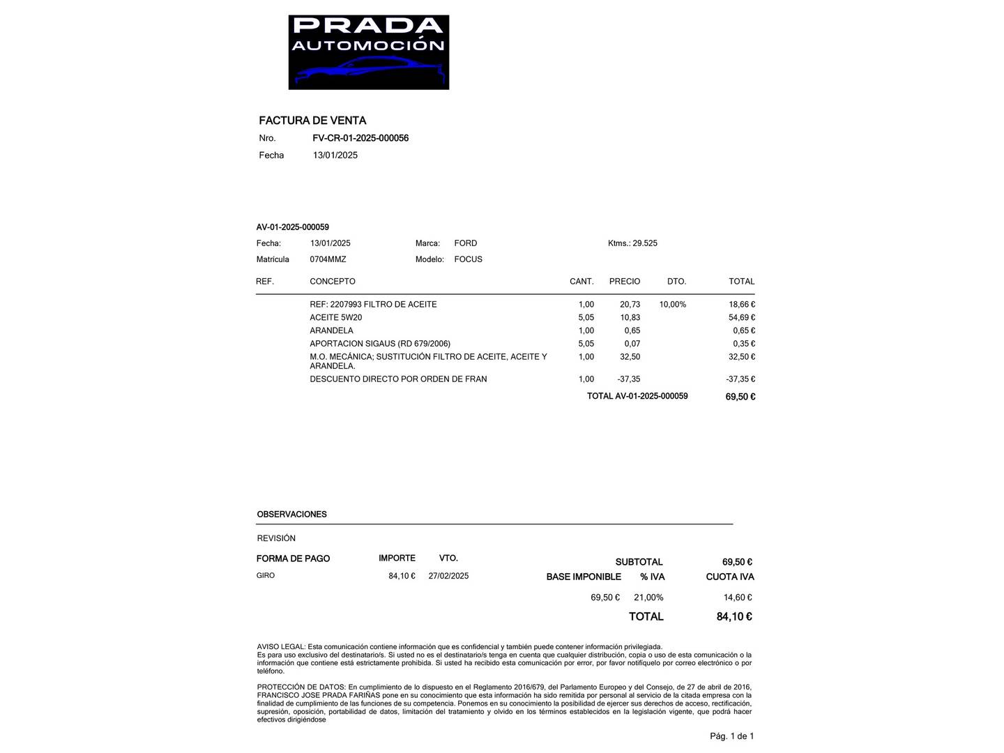 Foto del mantenimiento del Ford Focus Ford Focus 1.0 Ecoboost MHEV Active Auto (155 CV)