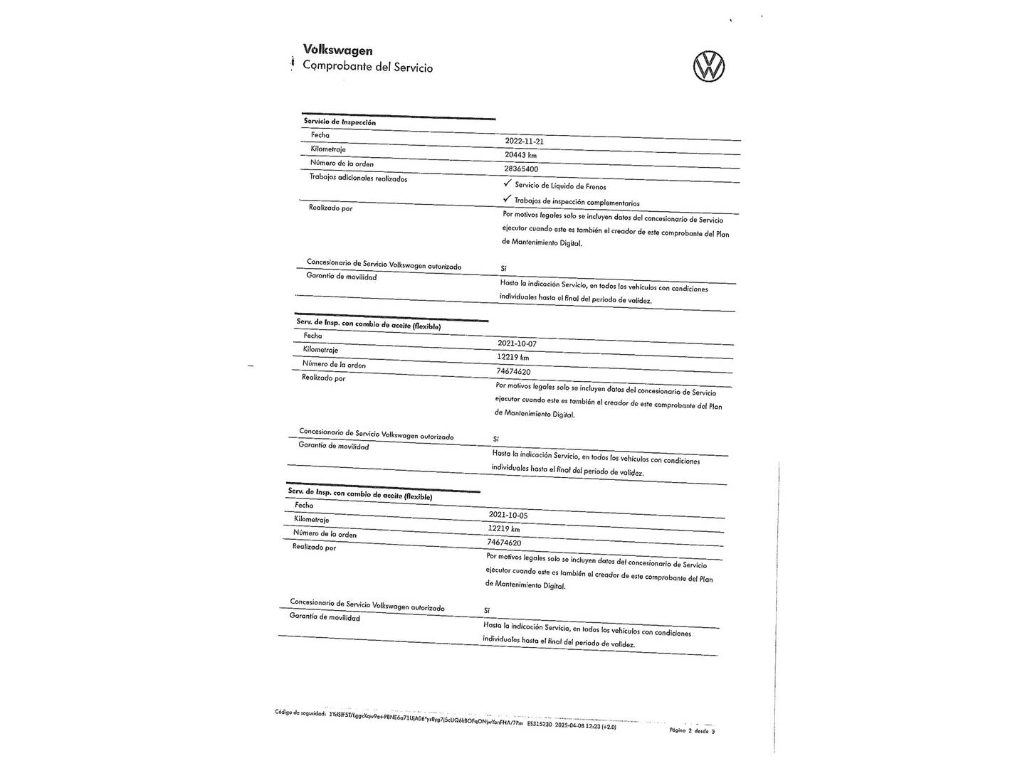 Foto del mantenimiento del Volkswagen T-Cross Volkswagen T-Cross Advance 1.0 TSI (95 CV)