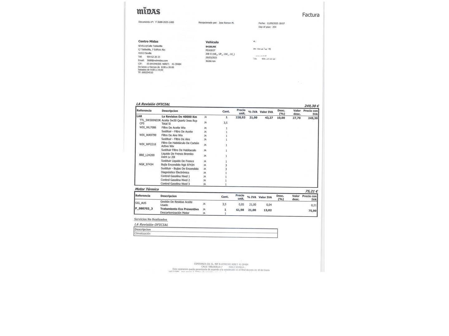 Foto del mantenimiento del Peugeot 208 Peugeot 208 PureTech 130 Allure Pack EAT8 (130 CV)