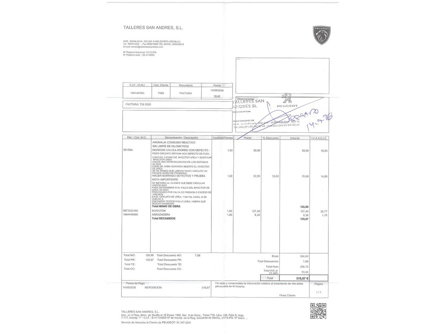 Foto del mantenimiento del Peugeot Rifter Peugeot Rifter BlueHDi 100 Allure Pack Standard (100 CV)