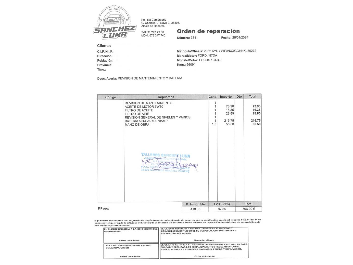 Foto del mantenimiento del Ford Focus Ford Focus 1.0 Ecoboost ST-Line Auto (125 CV)