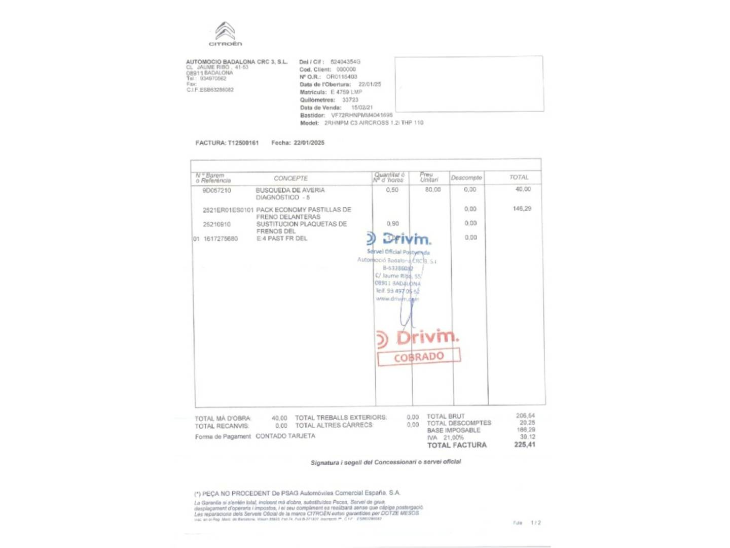 Foto del mantenimiento del Citroën C3 Aircross Citroen C3 Aircross PureTech 110 S&S C-Series (110 CV)