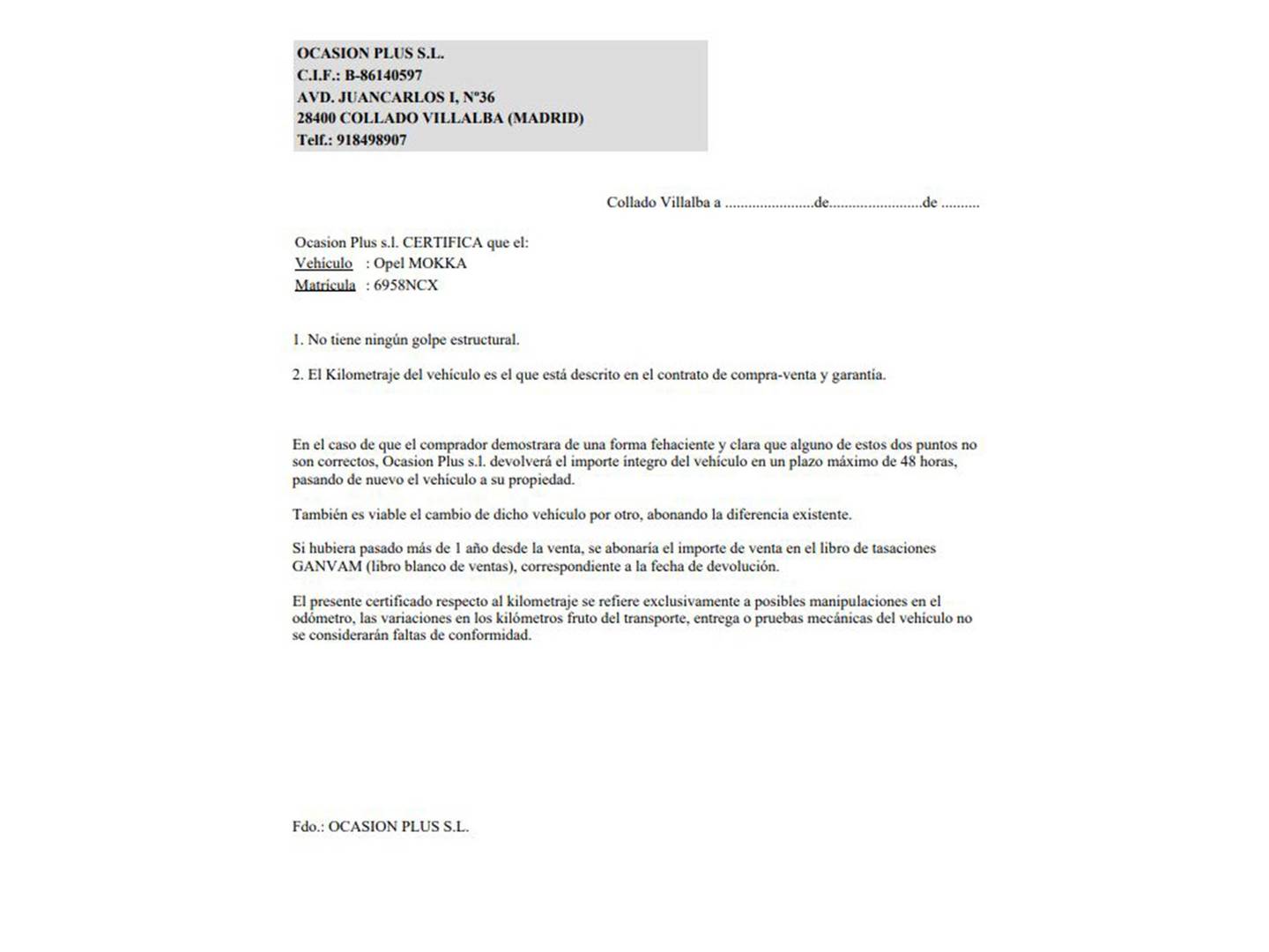 Foto del certificado del Opel Mokka Opel Mokka 1.2 T GS (136 CV)