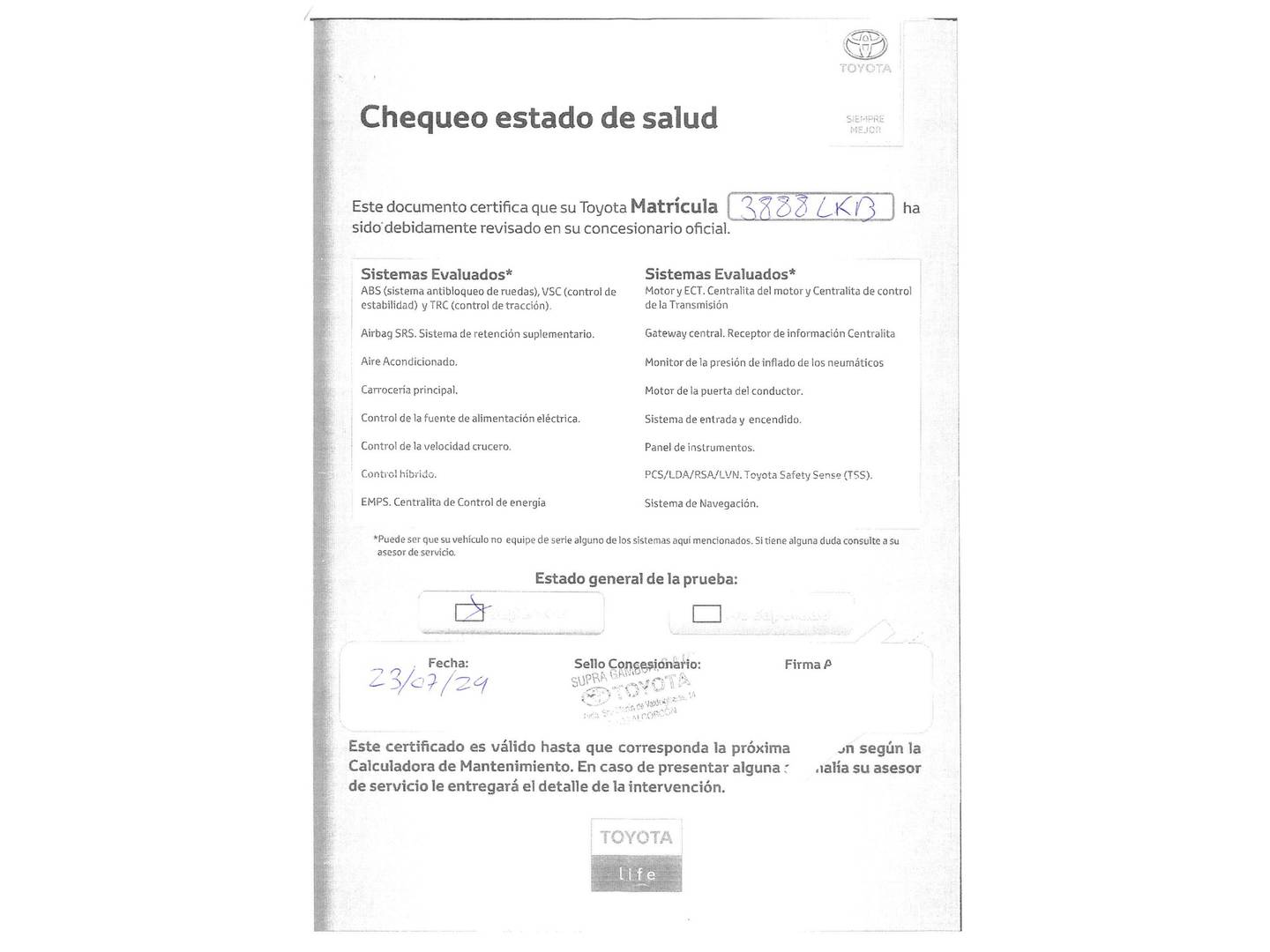 Foto del mantenimiento del Toyota C-HR Toyota C-HR 180H Advance Luxury (184 CV)