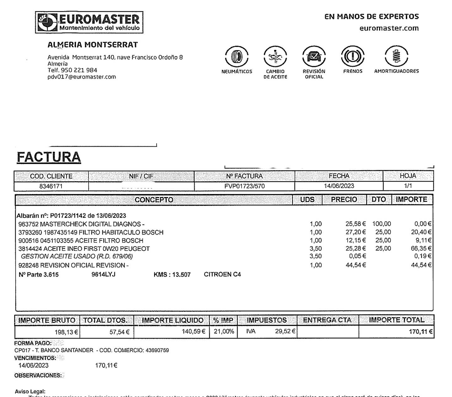 Foto del mantenimiento del Citroën Grand C4 Spacetourer Citroën Grand C4 Spacetourer PureTech 130 S&S 6v C-Series (131 CV) 7 Plazas