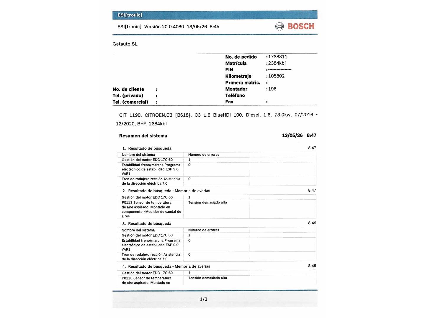 Foto del mantenimiento del Citroën C3 Citroën C3 BlueHDi 100 S&S FEEL (99 CV)