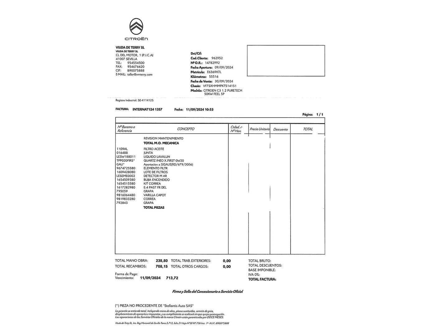 Foto del mantenimiento del Citroën C3 Citroën C3 PureTech Feel (68 CV)
