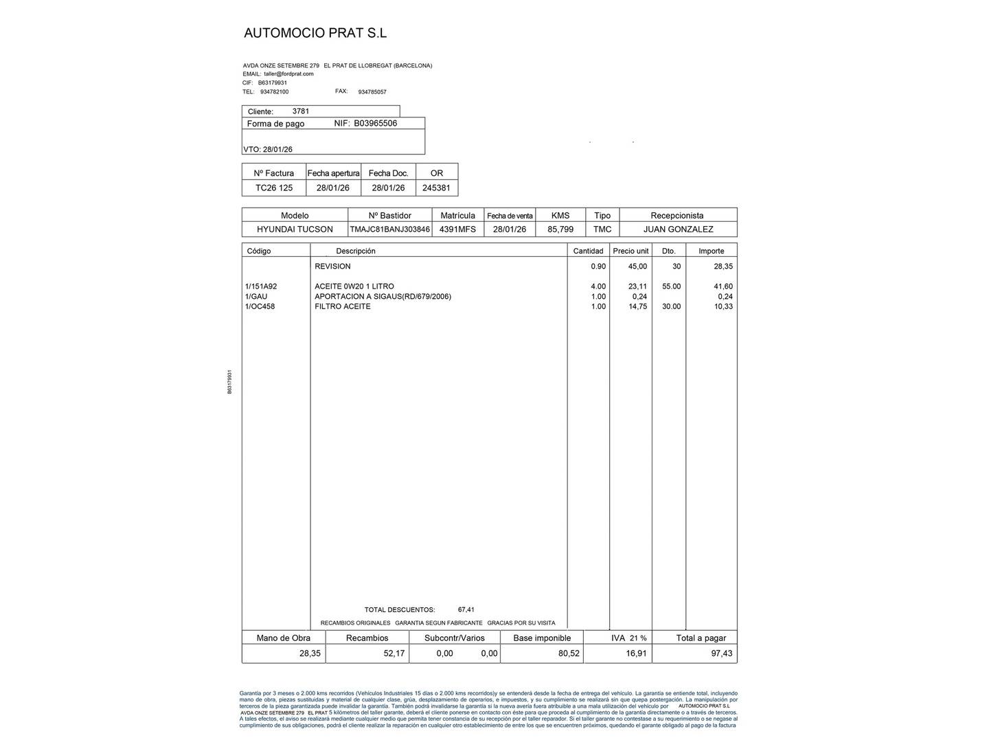 Foto del mantenimiento del Hyundai Tucson Hyundai Tucson 1.6 TGDI Maxx (150 CV)