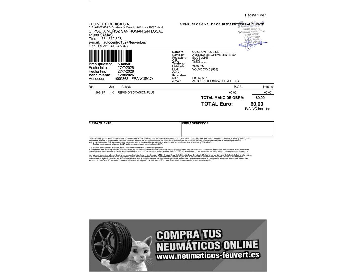 Foto del mantenimiento del Volvo XC40 Volvo XC40 B3 Gasolina Mild hybrid Plus Dark Auto (163 CV)