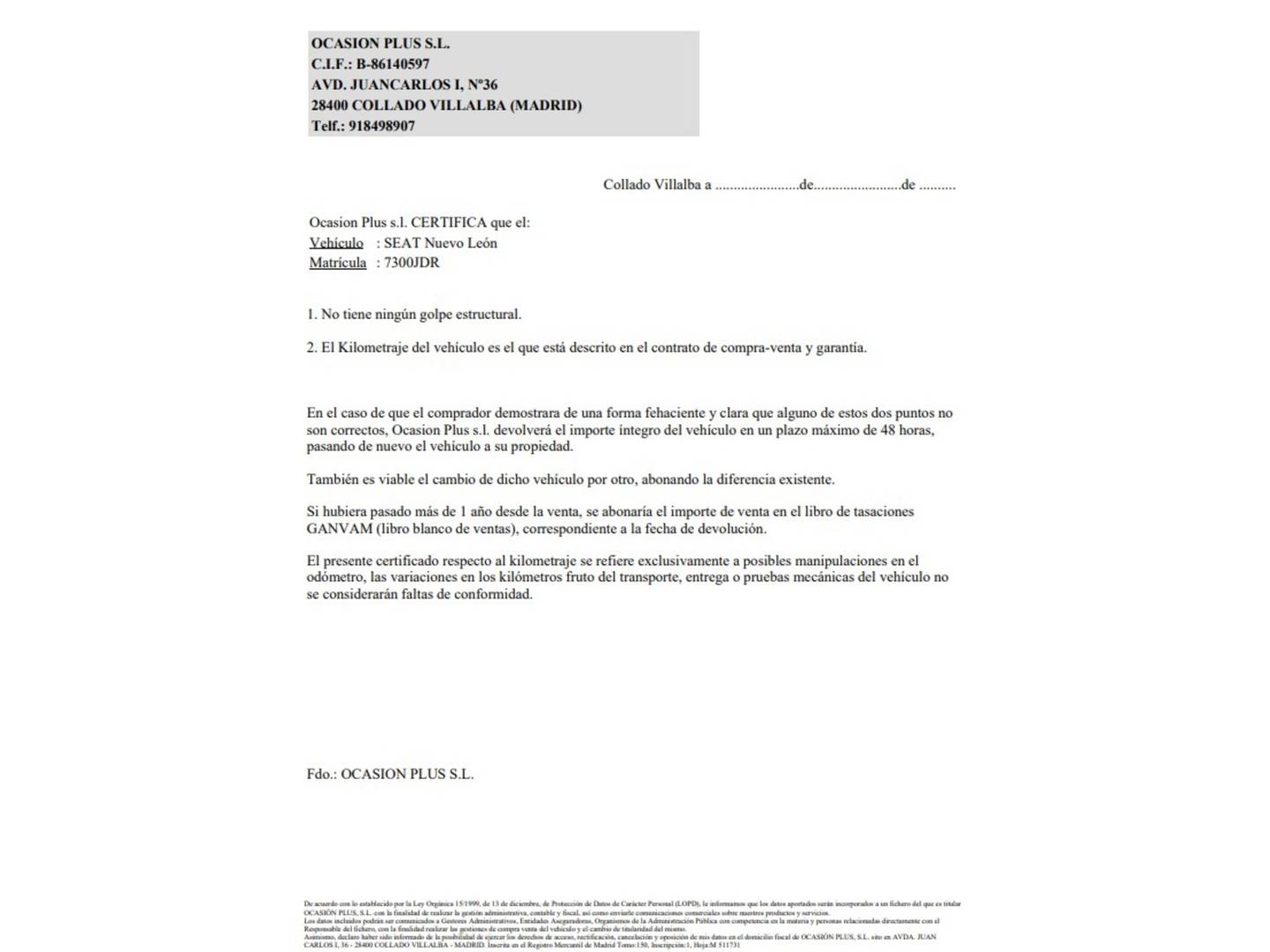 Foto del certificado del Seat León Seat León 1.2 TSI S&S I-Tech DSG  (110 CV)