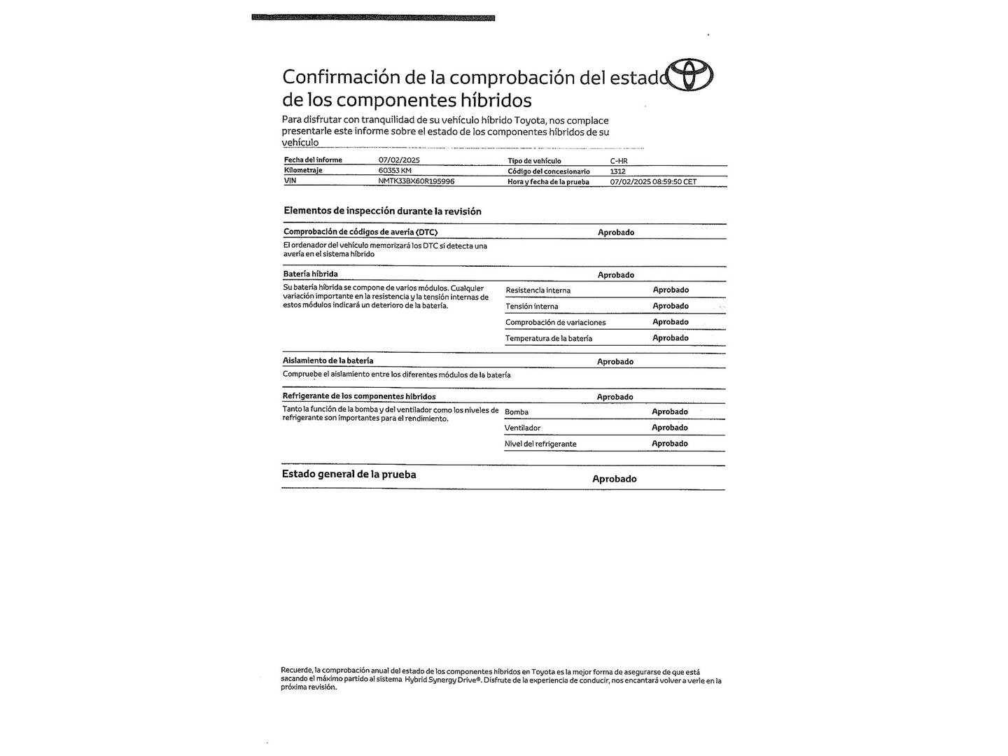 Foto del mantenimiento del Toyota C-HR Toyota C-HR 1.8 125H Advance (122 CV)