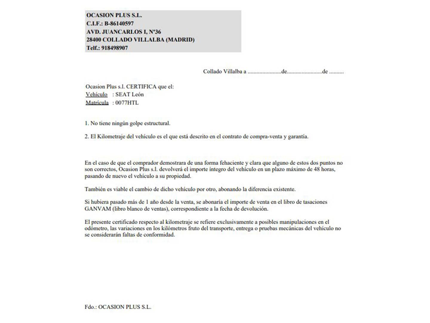 Foto del certificado del Seat León Seat León 1.6 TDI S&S Style (105 CV)