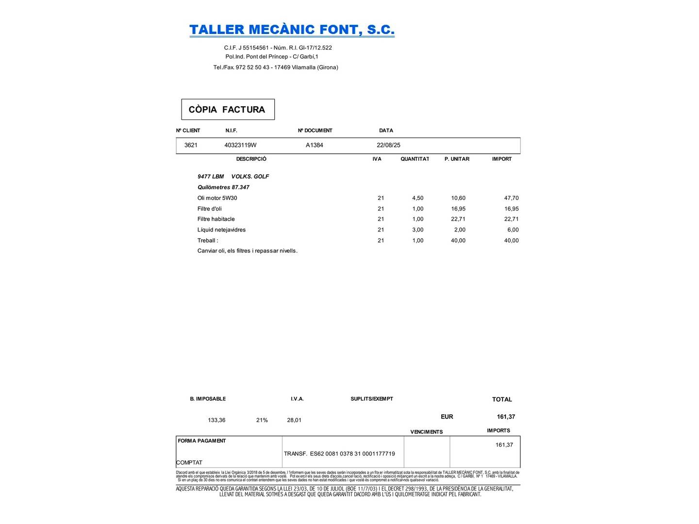 Foto del mantenimiento del Volkswagen Golf Volkswagen Golf Advance 1.5 TSI Evo (150 CV)