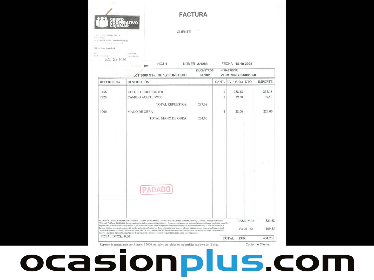 Foto del mantenimiento del Peugeot 3008 Peugeot 3008 PureTech 130 S&S GT Line (130 CV)