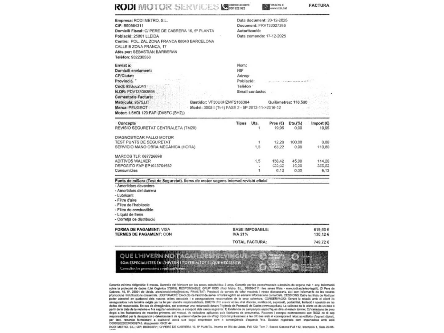 Foto del mantenimiento del Peugeot 3008 Peugeot 3008 1.6 BlueHDi FAP Allure (120 CV)