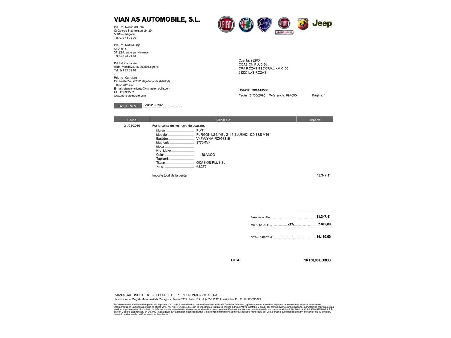 Foto del certificado del Fiat Scudo Fiat Scudo Furgon 1.5 Bluehdi L2 (120 CV)