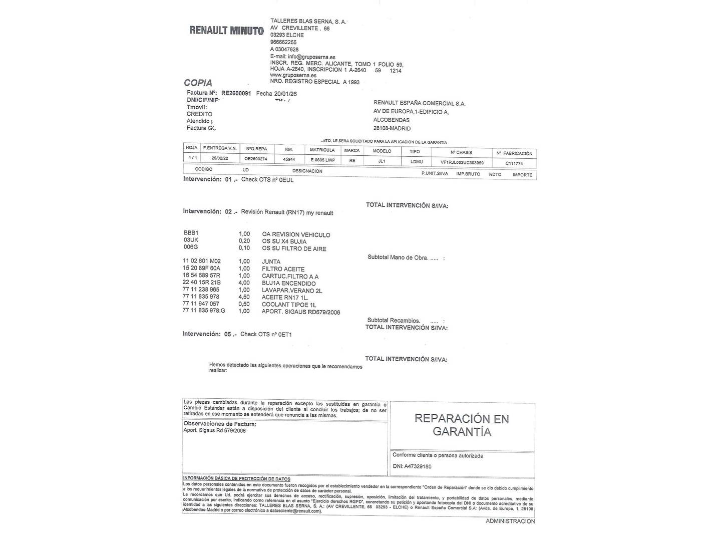 Foto del mantenimiento del Renault Arkana Renault Arkana Zen TCe  (140 CV) EDC Microhíbrido