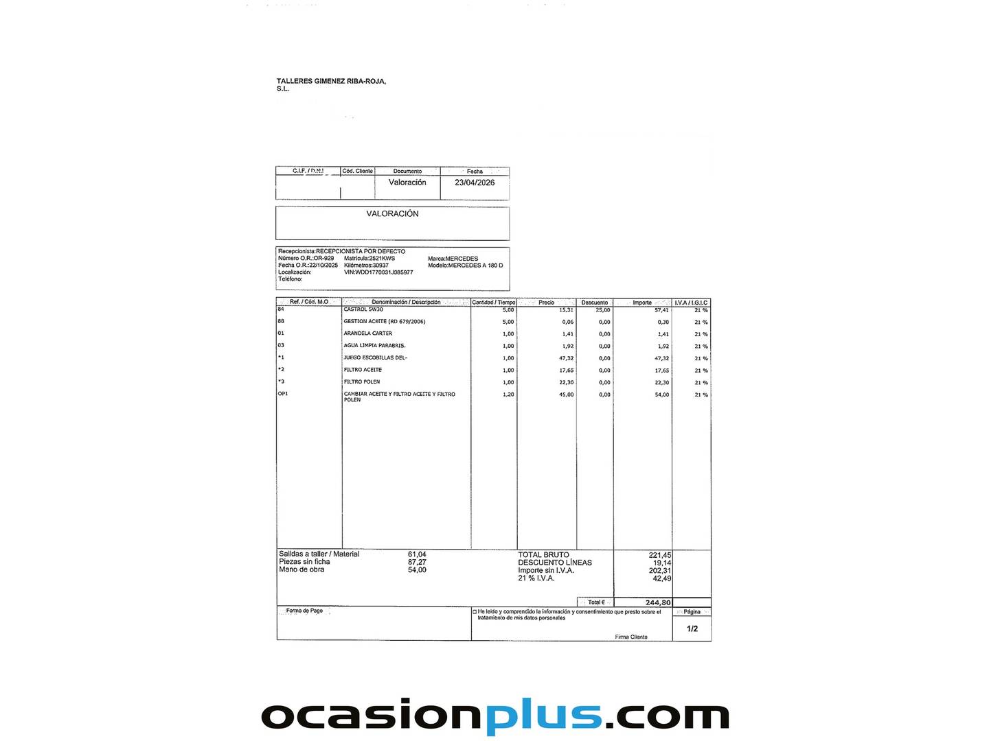 Foto del mantenimiento del Mercedes Clase A Mercedes Clase A Clase A 180 d (116 CV)