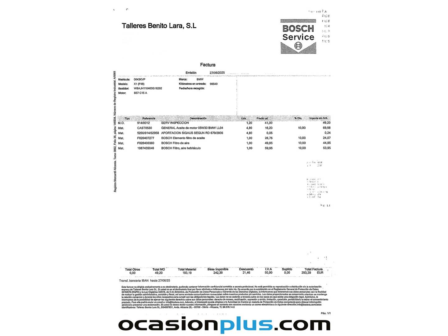 Foto del mantenimiento del BMW X1 BMW X1 sDrive16d Business (116 CV)