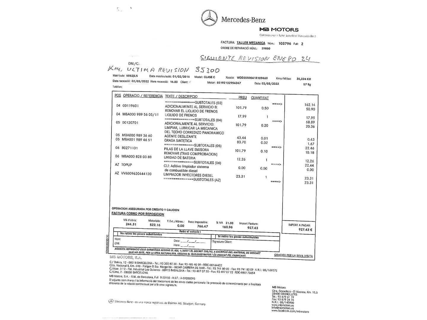 Foto del mantenimiento del Mercedes Clase C Mercedes Clase C 220 d (170 CV) Pack AMG